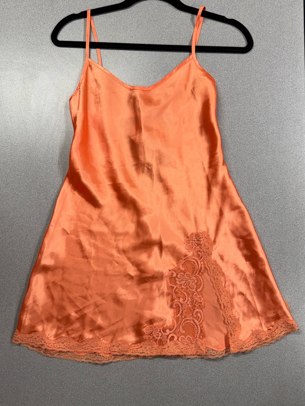 Vintage La SENZA Orange Satin Lace-Trim Slip